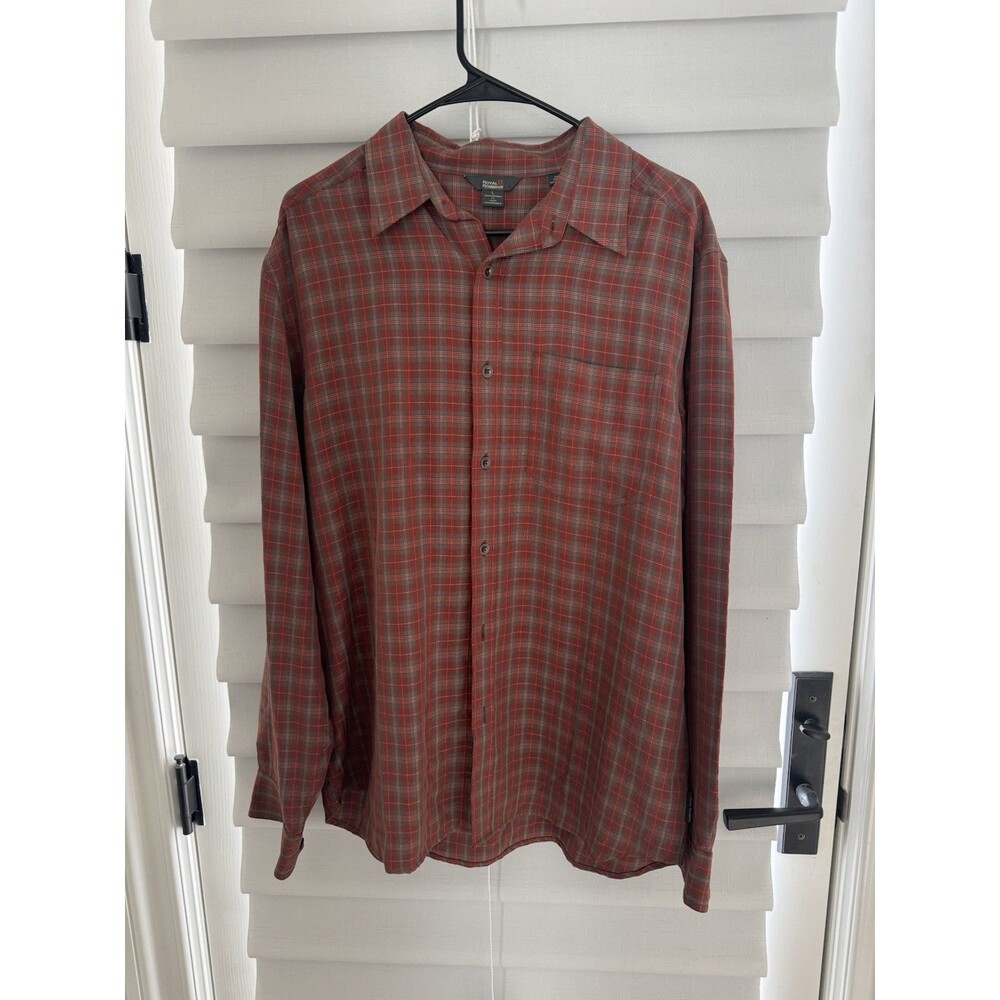 Royal Robbins Men’s Large Plaid Long Sleeve Shirt Modal Blend Rust Gray